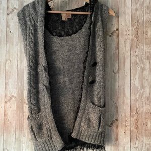 EUC BKE Gray Mohair Blended, Hooded, Trim And Black Guipure, 2 Pockets , Small